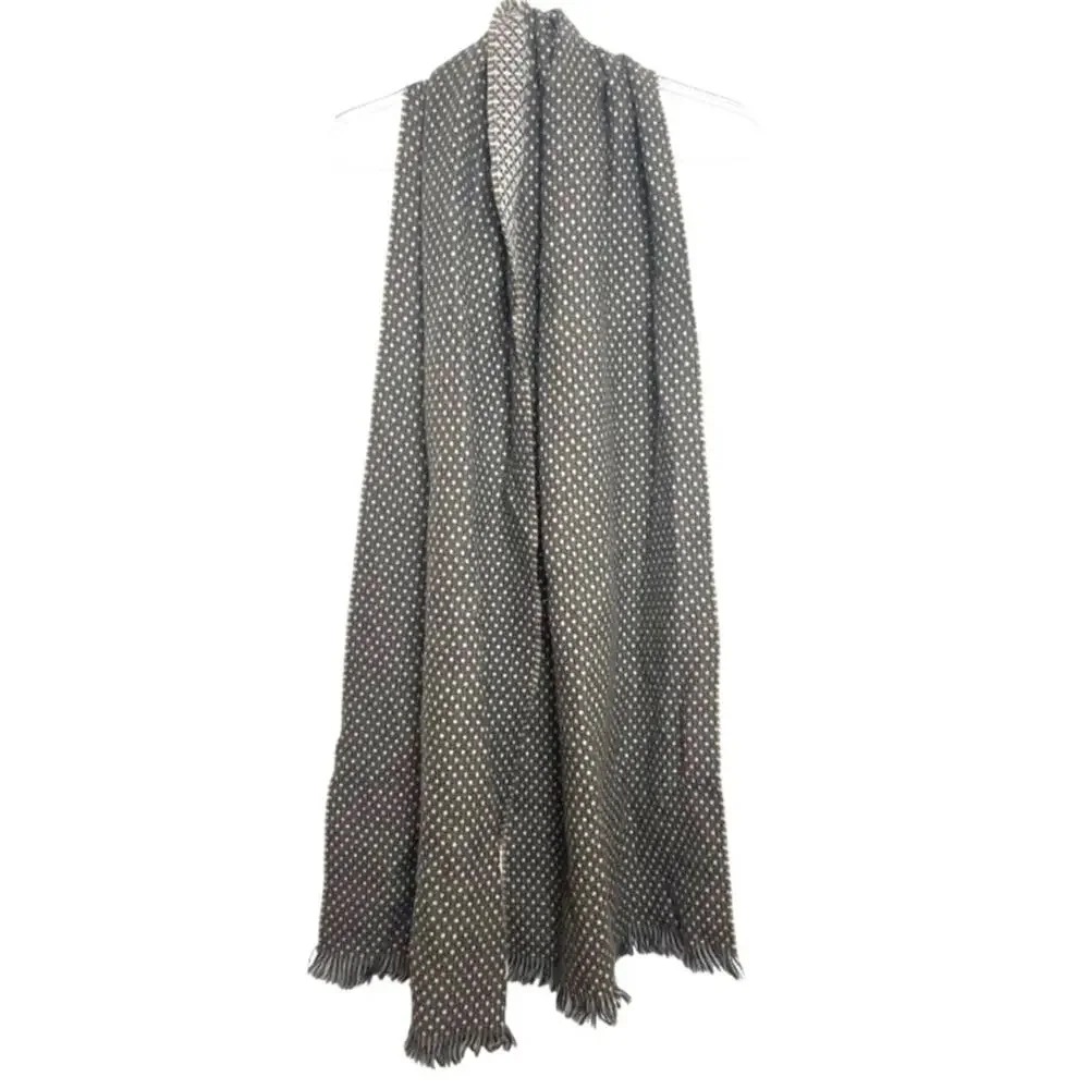 Samkas Wool Polka Dotted Scarf Made in Italy Gray Fringe Wrap 15X74 Rectangle
